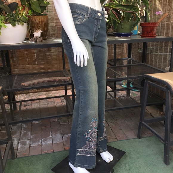 DOMALLO Boot-Cut Dark Denim Wash Embellished Jeans - Picture 5 of 7